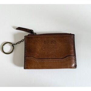 Coach Leatherware Est 1941 Brown Leather Coin Purse Keychain Wallet Zipper